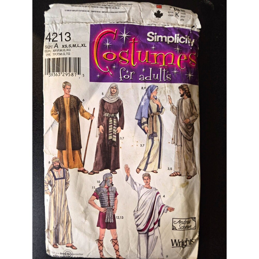 Simplicity 4213 Adult Unisex Costume Sewing Pattern XS-XL Plus Size Cut